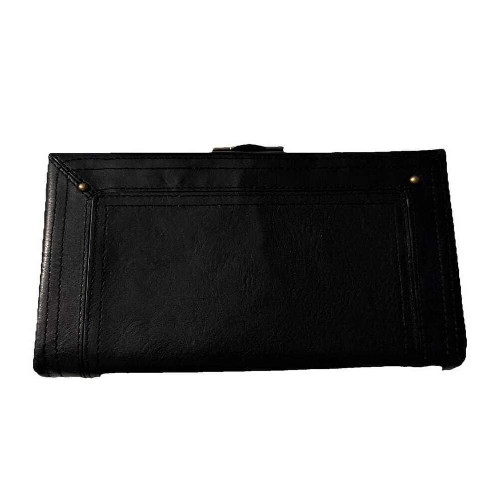 NORDSTROM Black Leather Clutch With Gold Trim